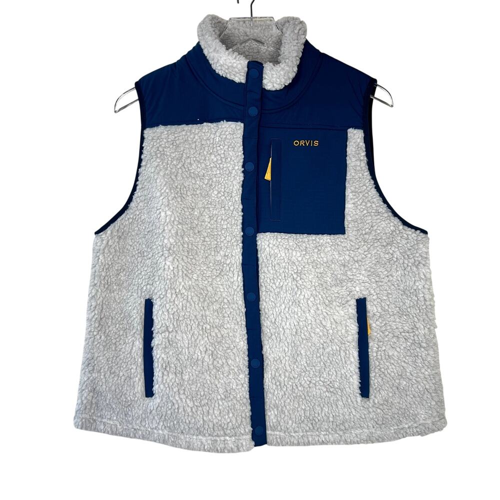 Orvis Mad River Snap Vest Sherpa Fleece Heather Gray Teal Women's Large